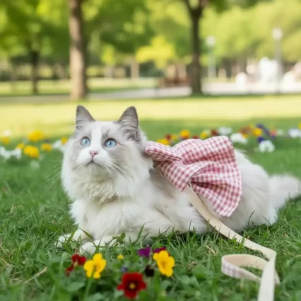 Correa y pechera para gatos con diseño de moño